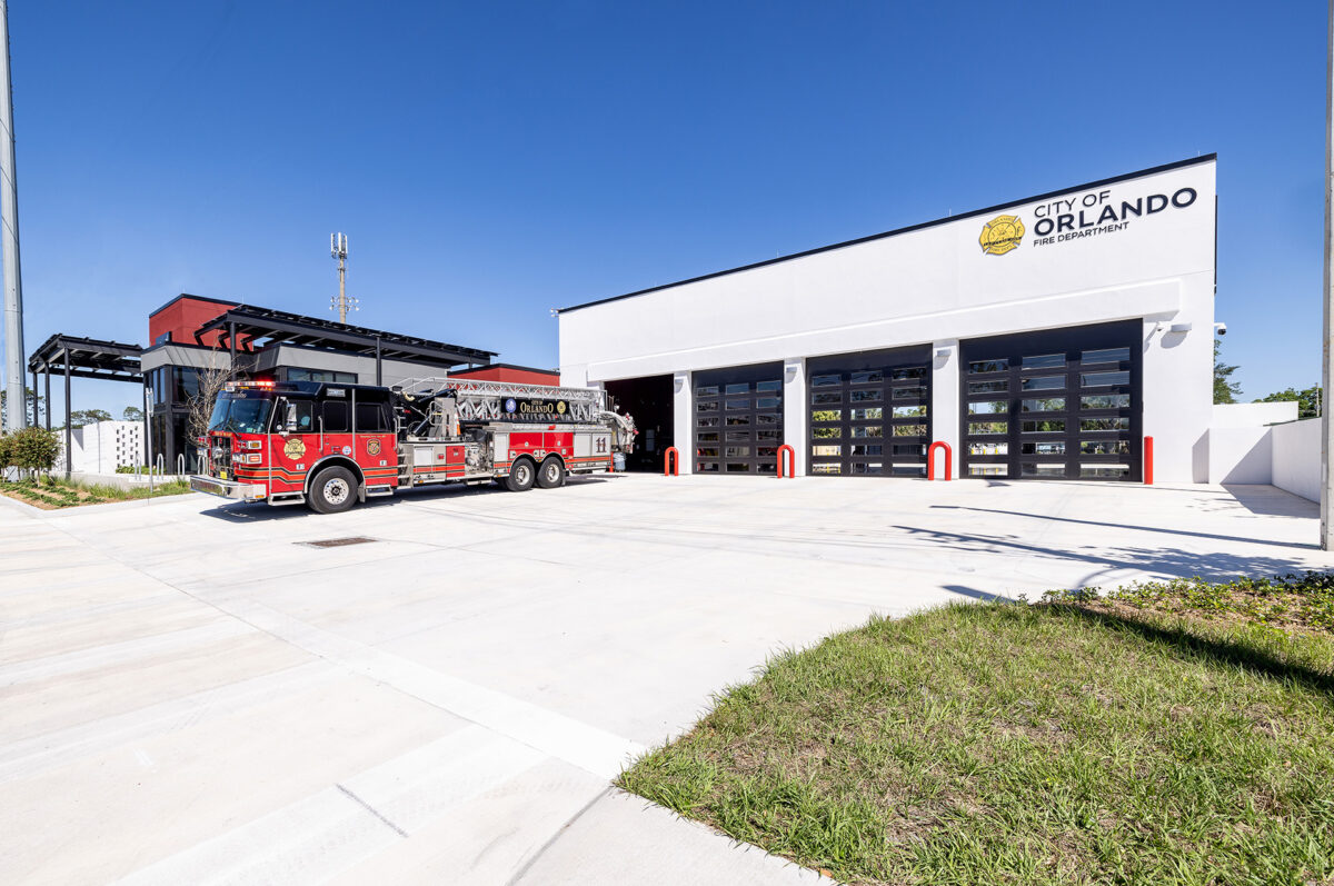 Orlando Fire Station 11 truck pulling out of bay